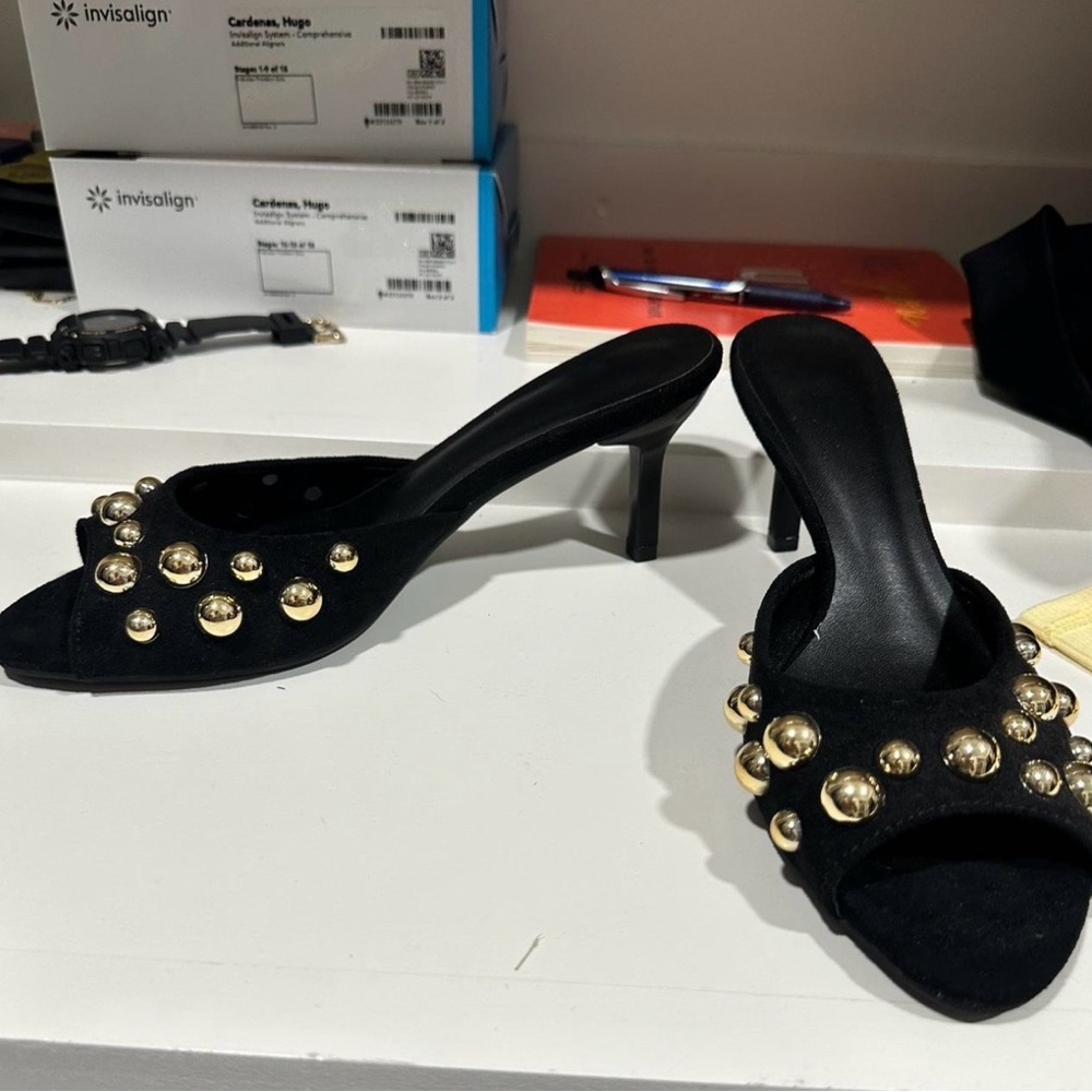 Zara Black Mules with Gold Accents - Picture 2 of 3